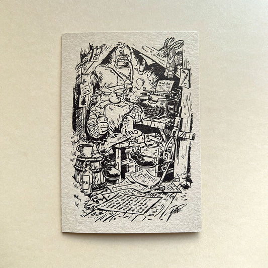 Lage julekort selv? Med bilde av denne klassiske fjøsnissen, med en twist – dynamitt under bordet og mitraljøse på lur. Så trenger du ikke det